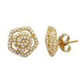 Silver 925 Gold Plated Outline CZ Flower Stud Earrings - GME00109GP | Silver Palace Inc.