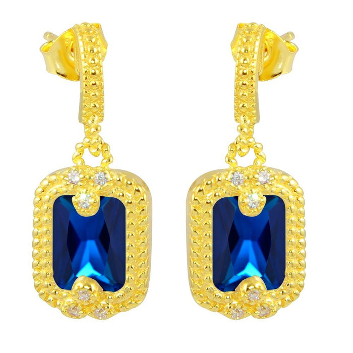 Silver 925 Gold Plated Blue Rectangle Dangling Earrings - BGE00561BLU | Silver Palace Inc. #color_blue