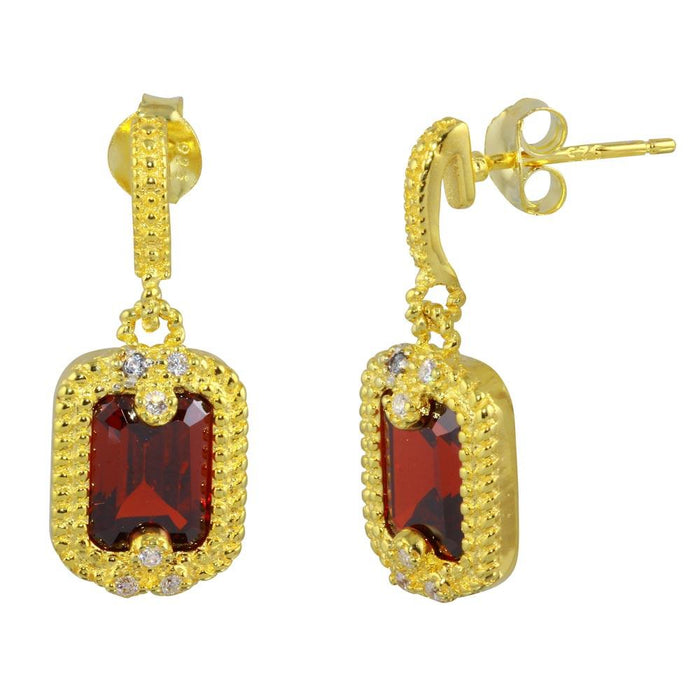 Silver 925 Gold Plated Red Rectangle Dangling Earring - BGE00561RED | Silver Palace Inc. #color_red