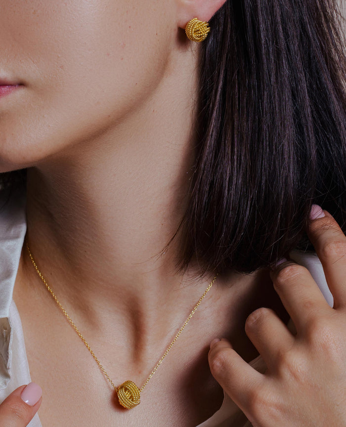 Silver 925 Gold Plated Rope Knot Earrings and Necklace Set - BGS00498GP | Silver Palace Inc.