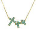 Silver 925 Gold Plated Side By Side 3 Crosses Turquoise Stones Necklace - STP01548GP | Silver Palace Inc.