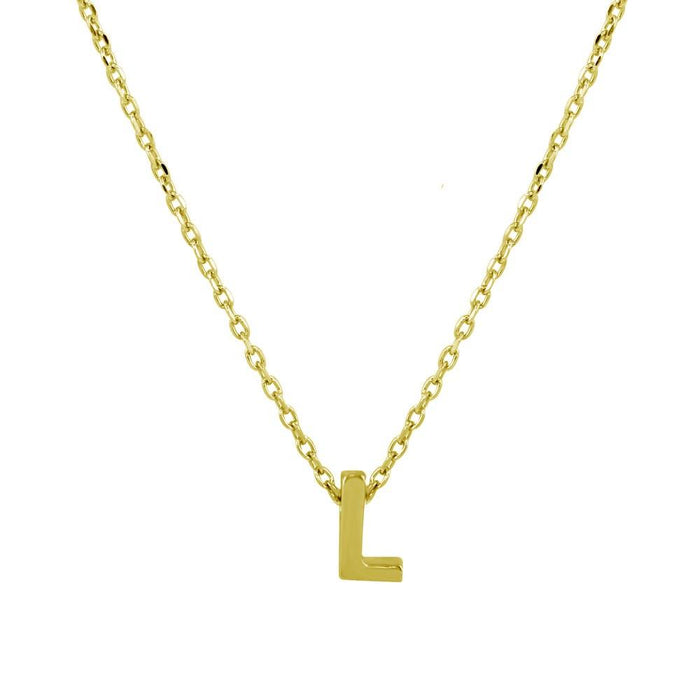 Silver 925 Gold Plated Small Initial L Necklace - JCP00001GP-L | Silver Palace Inc.