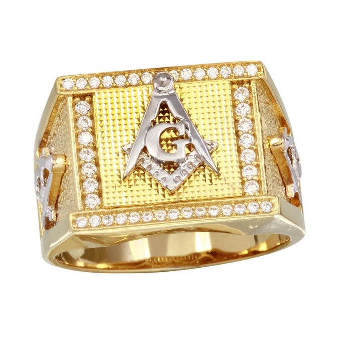 Men's Sterling Silver 925 Two-Tone Square Masonik Symbol Ring - GMR00243GR | Silver Palace Inc.