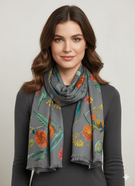 Scarves Australia Fashion Scarf Grey Floral Scarf - Australian Foliage