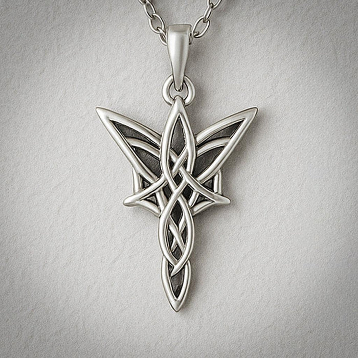 Close-up of the Handmade Elven Star Necklace showing its openwork five-point pendant and interlaced center lines