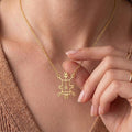 Gold Plated Silver Seal of Vassago pendant necklace held at the collarbone