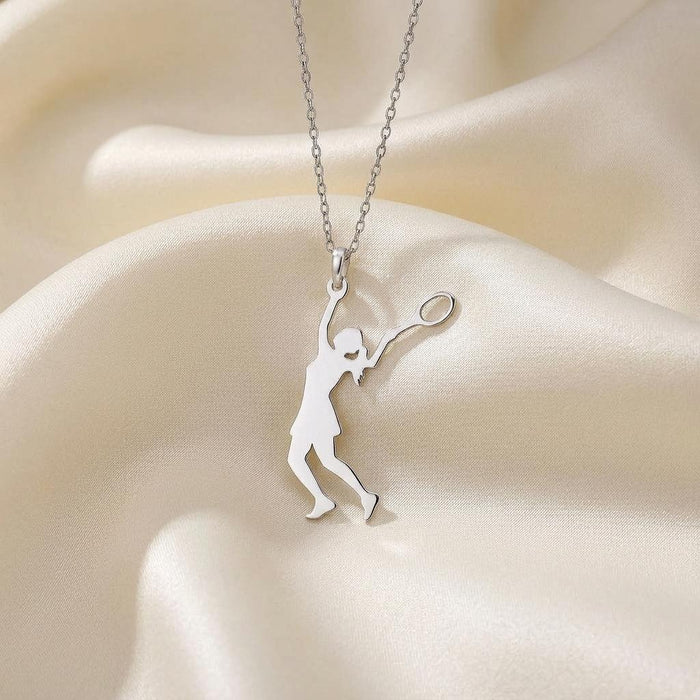 925 sterling silver Tennis Player Necklace displayed on ivory satin