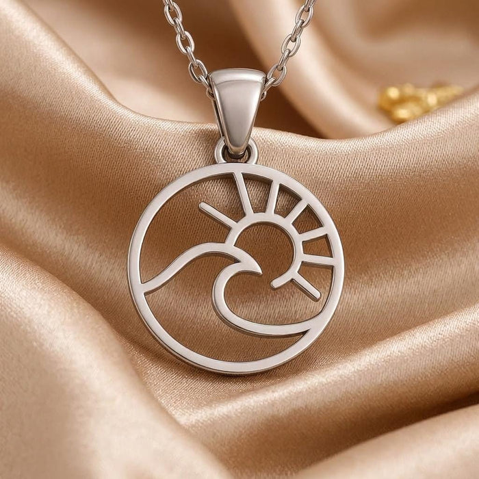Detailed view of the curling wave and radiating sun segments on champagne fabric
