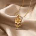 Gold Plated Silver Hellebore Flower Necklace with five-petal pendant on champagne satin