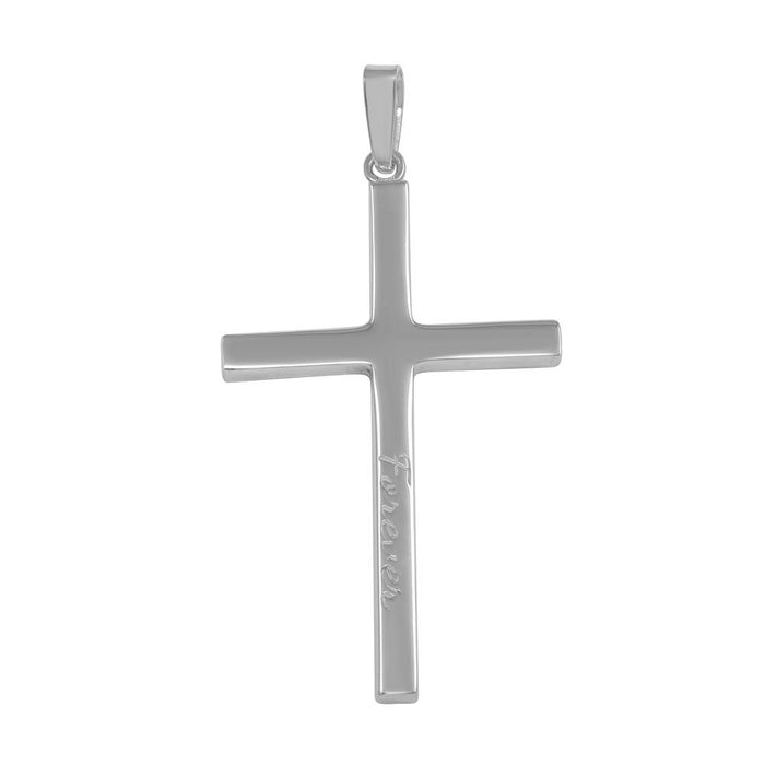 Silver 925 Silver Finish High Polished Engraved "Forever" Cross Pendant - SOP00027 | Silver Palace Inc.