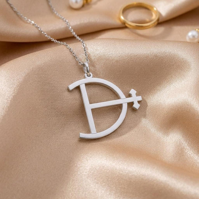 Magnesium symbol pendant on champagne satin with Gold Plated Silver jewelry props