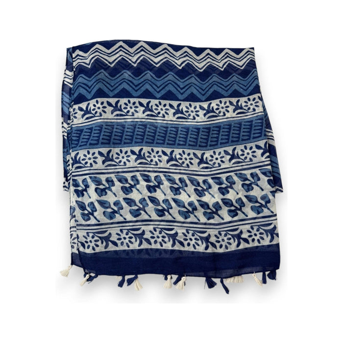 Scarves Australia Fashion Scarf Navy and White Geo Scarf with Tassels