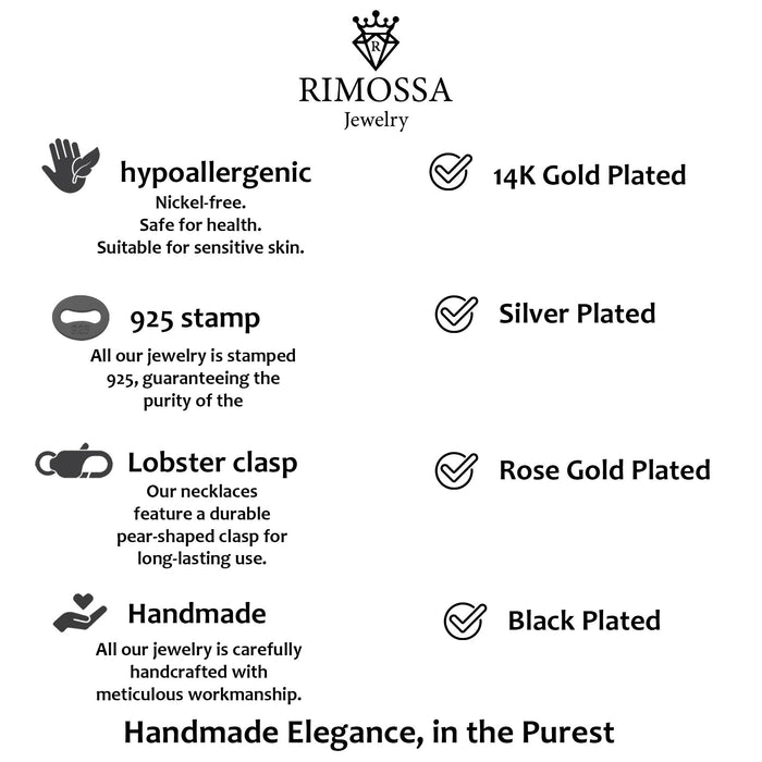 Legacy jewelry information card with material, finish, clasp, and craftsmanship statements
