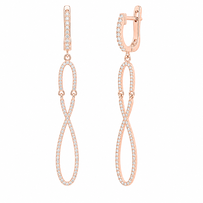 Plated 925 Silver Infinity Huggie Dangle CZ Earrings - ACE00103