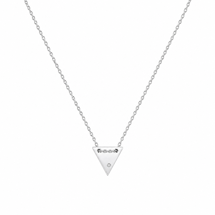 Plated 925 Sterling Silver Engravable Upside Down Triangle with CZ Pendant Necklace - DIN00078