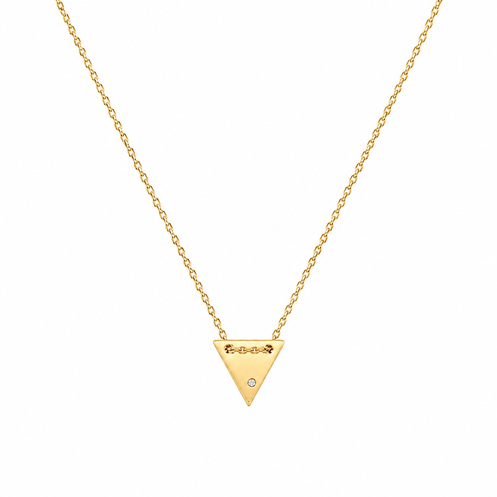 Plated 925 Sterling Silver Engravable Upside Down Triangle with CZ Pendant Necklace - DIN00078