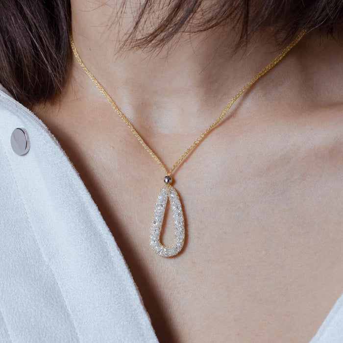 Plated 925 Sterling Silver Italian Mesh Necklace and Dropped Mesh Teardrop with Filled CZ - ITN00077