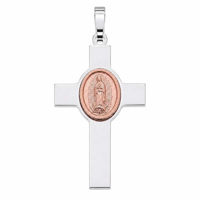 Plated 925 Sterling Silver Virgin Mary Oval Medallion Cross Pendant  - ARP00038