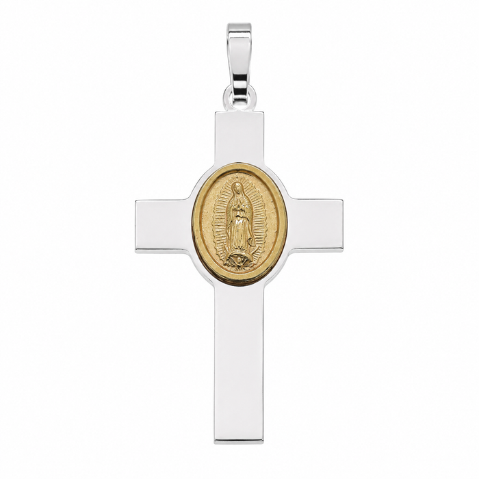 Plated 925 Sterling Silver Virgin Mary Oval Medallion Cross Pendant  - ARP00038