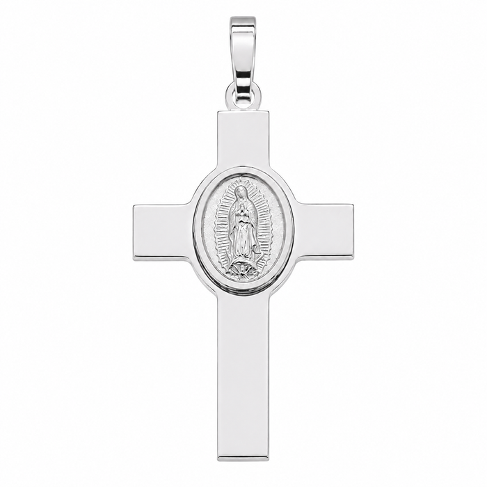 Plated 925 Sterling Silver Virgin Mary Oval Medallion Cross Pendant  - ARP00038