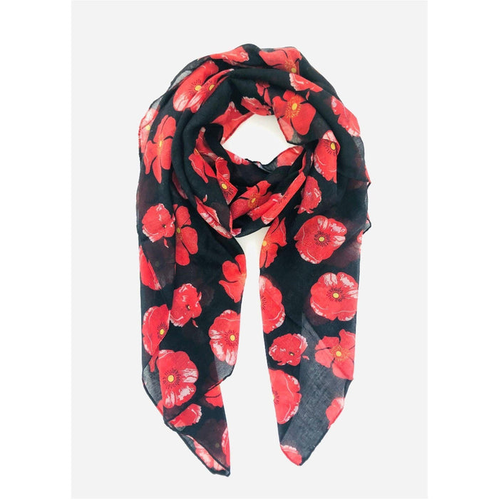 Scarves Australia Scarves & Shawls Floral Scarf - Red Poppy On Black Background