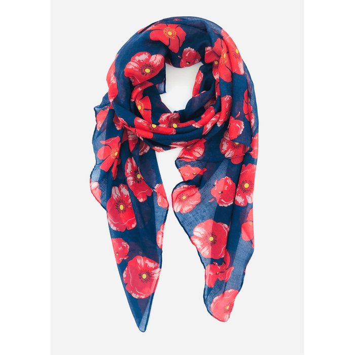 Scarves Australia Poppy Scarf - Red on Navy