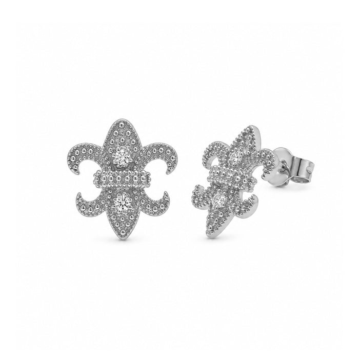 Rhodium or Gold Plated 925 Silver CZ Fleur De Lis CZ Post Earrings - STE00571