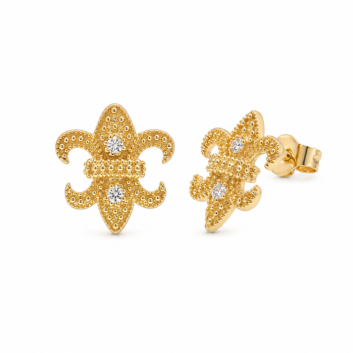 Rhodium or Gold Plated 925 Silver CZ Fleur De Lis CZ Post Earrings - STE00571
