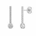 Rhodium Plated 925 Silver Channel Round CZ Stud Dangle Earrings - BGE00424