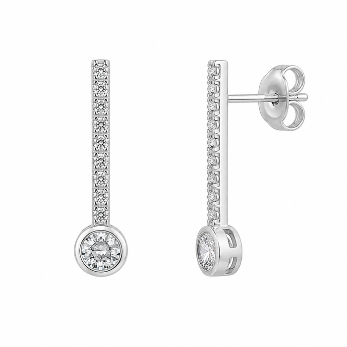 Rhodium Plated 925 Silver Channel Round CZ Stud Dangle Earrings - BGE00424