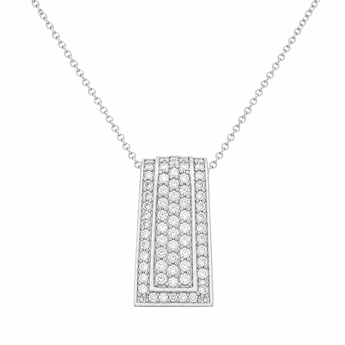 Rhodium Plated 925 Silver Clear Or Black Channel Rectangular CZ Pendant - ACP00002