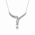 Rhodium Plated 925 Silver CZ Leaf and Flower Bridal Necklace - BGP00955