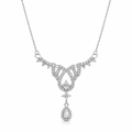 Rhodium Plated 925 Silver Dainty Chandelier Pear Dangle Bridal Neklace - BGP00954