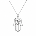 Rhodium Plated 925 Silver Hamsa Pendant Necklace - STP00973