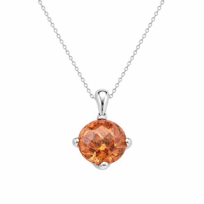 Silver 925 Rhodium Plated Round Orange Champagne CZ Earring and Necklace Set - BGS00285 | Silver Palace Inc.