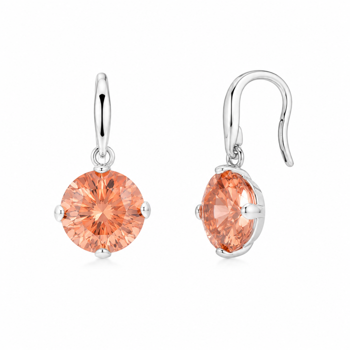 Silver 925 Rhodium Plated Round Orange Champagne CZ Earring and Necklace Set - BGS00285 | Silver Palace Inc.