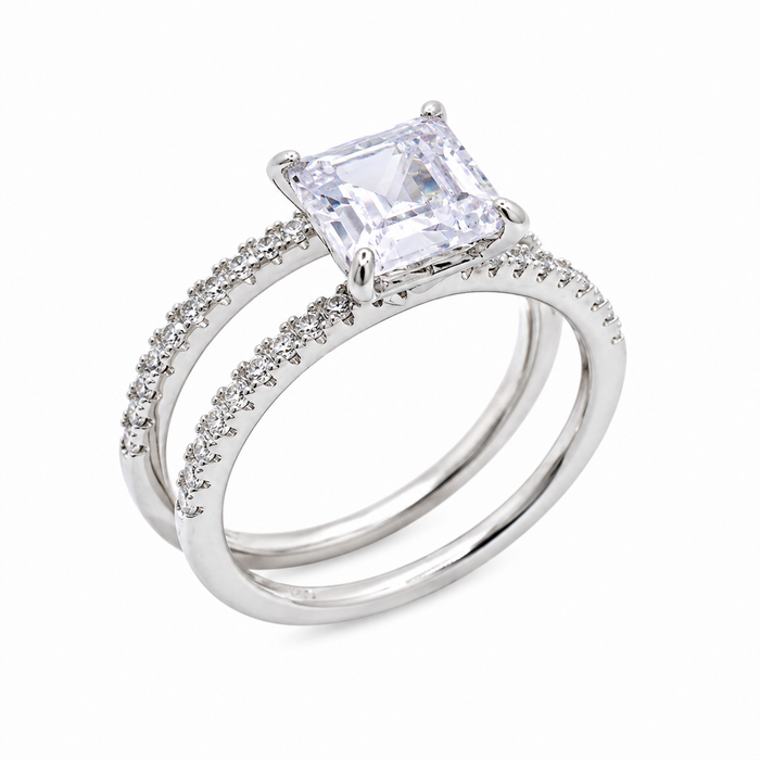 Rhodium Plated 925 Silver Stackable CZ Bridal Engagement Ring - GMR00080