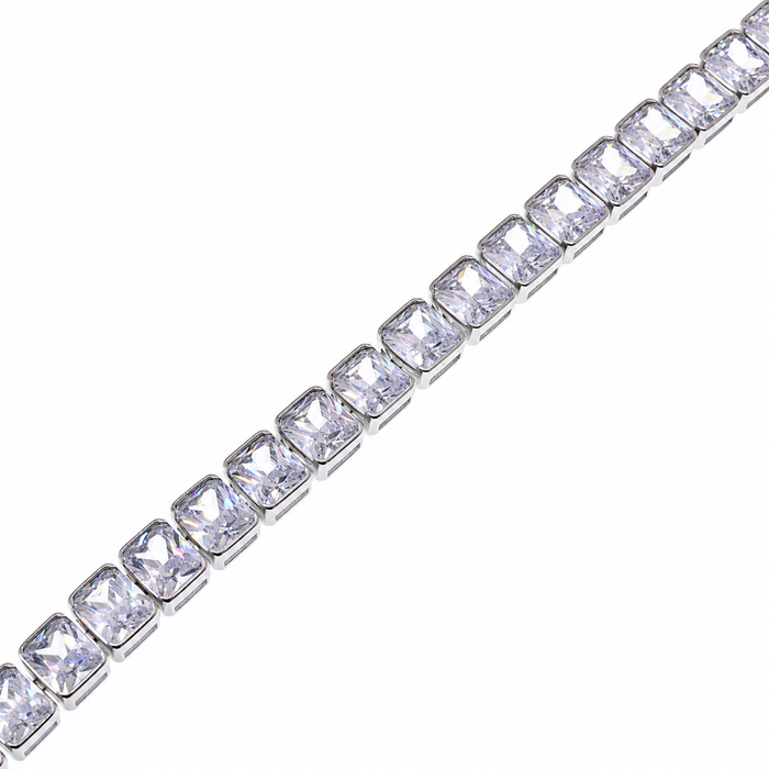 Rhodium Plated 925 Sterling Silver 12mm Rectangle Cushion CZ Tennis Bracelet - STB00545RH