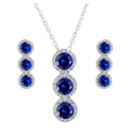 Silver 925 Rhodium Plated 3 Blue Stone CZ Stud Earring and Necklace Set - BGS00522BLU | Silver Palace Inc. #color_blue