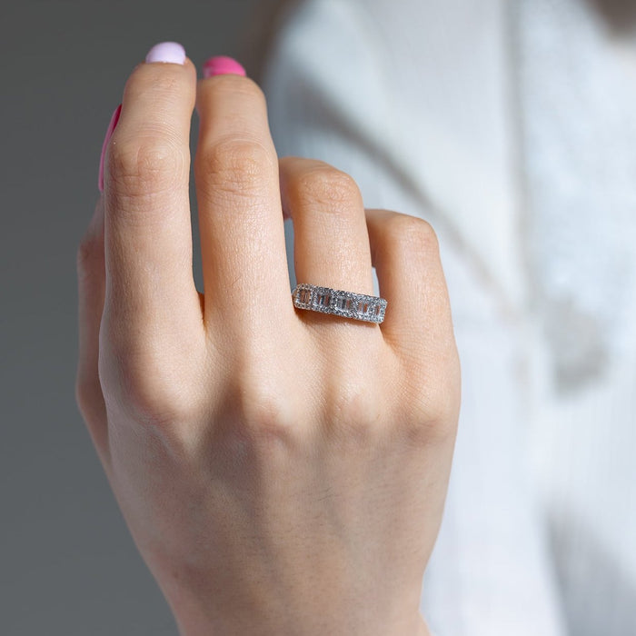 Rhodium Plated 925 Sterling Silver 5 Square CZ Stone Ring - BGR01166