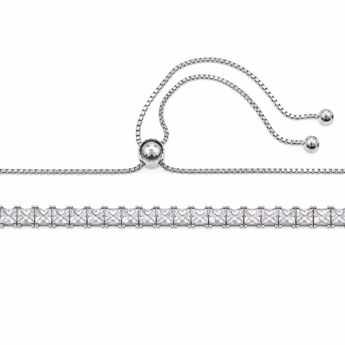 Rhodium Plated 925 Sterling Silver Adjustable CZ Tennis Bridal Necklace - BGP01258