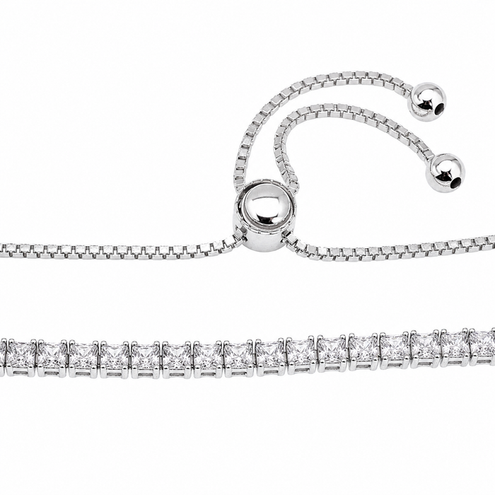 Rhodium Plated 925 Sterling Silver Adjustable Tennis CZ Bridal Necklace - BGP01256