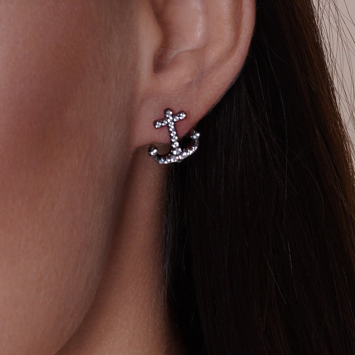 Silver 925 Rhodium Plated Anchor CZ Earring and Necklace Set - BGS00524 | Silver Palace Inc.