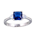 Silver 925 Rhodium Plated Blue CZ Center Stone Ring - BGR01138BLU | Silver Palace Inc.