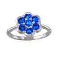 Silver 925 Rhodium Plated Blue CZ Flower Ring - BGR01152BLU | Silver Palace Inc.