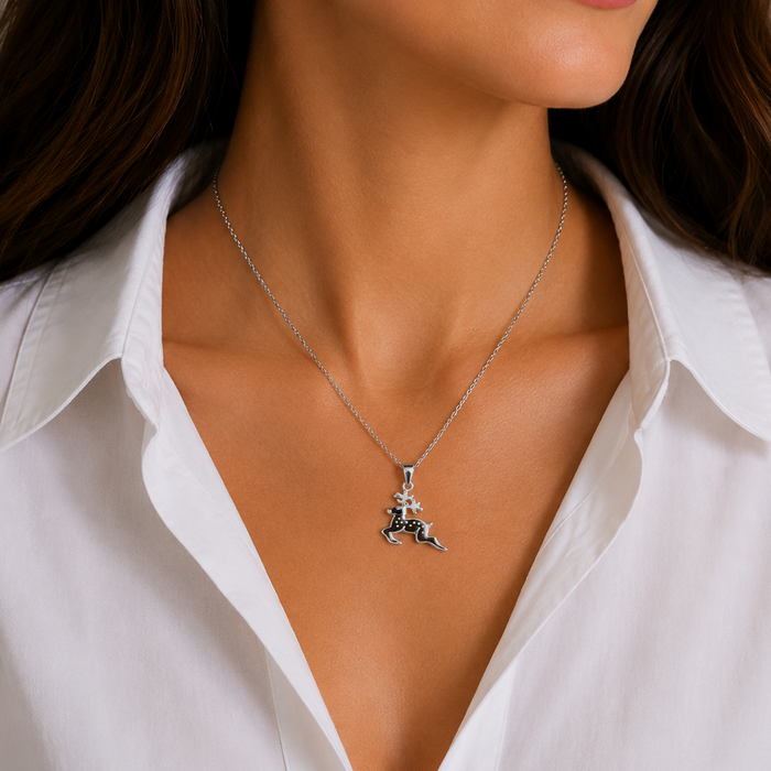 Rhodium Plated 925 Sterling Silver Brown Reindeer Pendant Necklace - STP01479