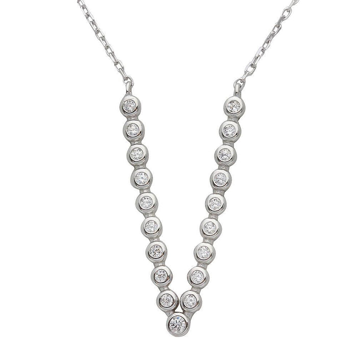 Silver 925 Rhodium Plated Bubble V Shape CZ Necklace - STP01533 | Silver Palace Inc.