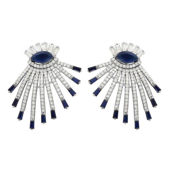 Silver 925 Rhodium Plated Clear and Blue CZ Drop Earrings - GME00105RH-BLU | Silver Palace Inc.