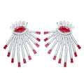 Silver 925 Rhodium Plated Clear and Red CZ Drop Earrings - GME00105RH-RED | Silver Palace Inc.