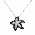 Rhodium Plated 925 Sterling Silver Clear and Black CZ Starfish Pendant Necklace - BGP00862